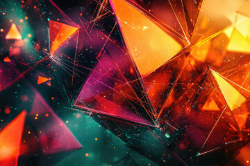 Poster - Abstract digital art featuring vibrant, interconnected triangular structures in shades of red, orange, and teal.