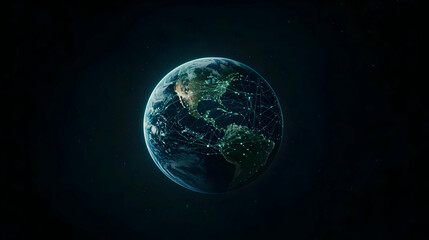 Poster - Pixelated Earth Globe In Space With Network Connections
