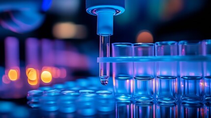 Poster - High Tech Laboratory Scene Featuring Pipette Dropping Liquid into Test Tube for Scientific Research : Generative AI