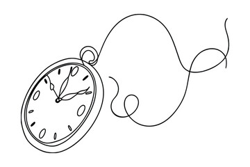 Poster - Vintage Pocket Watch Continuous Line Art Minimalist Design Timepiece Sketch Elegant One Line Drawing Isolated On White Background
