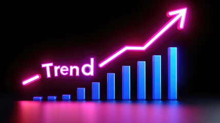 Poster - Upward Trending Neon Graph Shows Business Growth Success