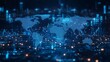 © Koplexs-Stock - Digital world map with glowing lights represents technology and global connectivity.