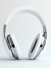 Poster - Minimalist view of white headphones with chrome accents emphasizing sleek aesthetics and comfort : Generative AI