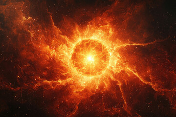 Aufkleber - A fiery cosmic explosion, a nebula of intense orange and red energy radiating outwards in space.