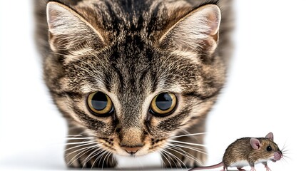 Poster - Observant cat getting close to a mouse revealing a classic chase moment : Generative AI