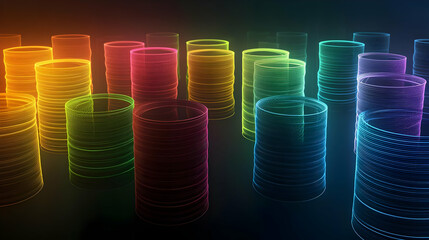 Poster - abstract colorful glowing cylinders in dark background