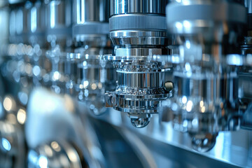 Poster - Close-up of gleaming, metallic industrial machinery, showcasing precision engineering and advanced technology.