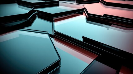 Poster - abstract geometric shapes layered together with a polished reflective surface