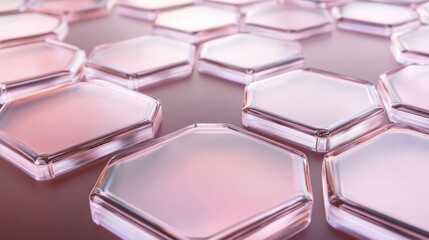 Poster - Geometric arrangement of hexagonal shapes in a soft pink hue