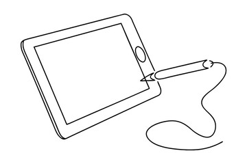 Poster - Minimalist Outline Of A Digital Tablet With Stylus For Creative Projects Illustration