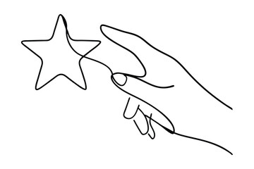 Poster - Minimalist One Line Drawing Of Hand Holding Star Concept Of Success Goal Achievement Dream Celebration Reward And Aspiration On White Background