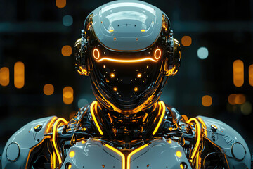 Poster - Futuristic robot with glowing orange accents, sleek design, and advanced technology.