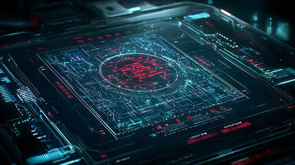 Poster - Futuristic Circuit Board Interface With Glowing Lights