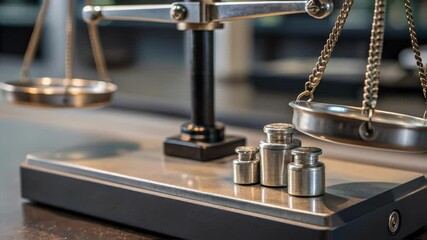 Poster - A closeup of a precision balance beam with a thoughtful inspection occurring as small weights are being added carefully to ensure accurate functionality.