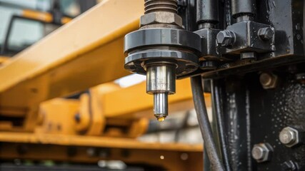 Aufkleber - A closeup of hydraulic oil dripping from a valve on the pile driver emphasizing the operational aspects of the machine and the maintenance required to keep it running smoothly.