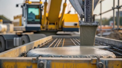 Aufkleber - A closeup of heavy machinery like a concrete pump with concrete being poured into a mold for one of the flyovers pillars showcasing the precision of the construction process.