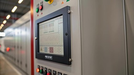 Aufkleber - A medium closeup of an industrial control panel displaying fire safety management software with graphs and alerts indicating areas needing fireproofing attention.