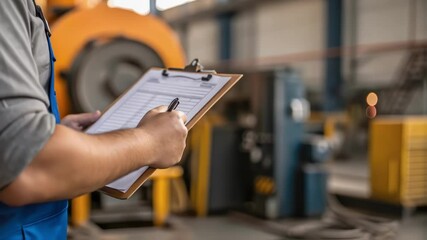 Aufkleber - A medium closeup of a worker holding a clipboard with maintenance logs the industrial mixer looming in the background illustrating the intersection of manual recordkeeping and