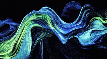 Poster - abstract flowing waves in vibrant colors on black background