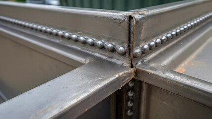 Aufkleber - Closeup of a corner joint being reinforced showcasing the rugged texture of the container metal and a shiny weld bead highlighting structural integrity.