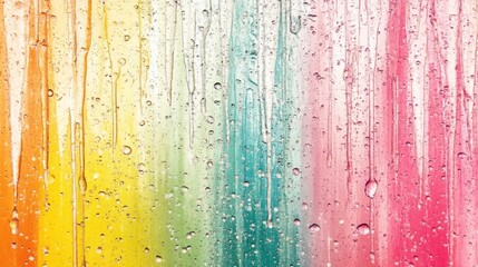 Poster - colorful paint streaks with water droplets flowing down the surface