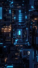 Poster - Futuristic cityscape at night with glowing blue lights