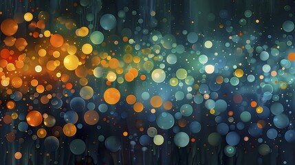 Poster - Abstract Composition Of Circular Lights In Vibrant Colors On Dark Blue Background