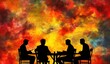 © tolem929 - Silhouettes of people at a table, fiery background