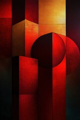 Poster - Abstract Red Cube Display Pedestal for Interior Design with Chiaroscuro Lighting and Minimalist Composition
