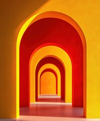 Aufkleber - Minimalist Architecture with Vibrant Archways and Soft Light in Contemporary Art Style