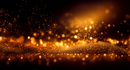 Wall Mural - glowing golden particles shimmer and sparkle against a dark background, creating a magical, glitteri