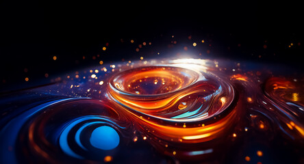 Wall Mural - a mesmerizing abstract vortex of vibrant orange and blue hues, swirling with luminous particles agai