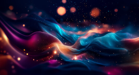 Wall Mural - abstract digital art depicting vibrant, flowing nebula-like forms. shimmering particles and warm, co