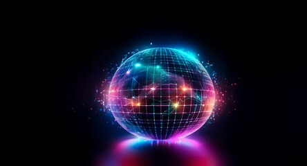 Poster - a vibrant, glowing sphere pulsates with colorful energy, representing global connectivity and digita