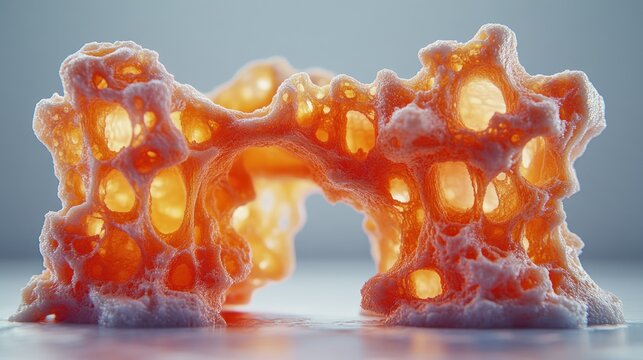 Abstract organic structure,  light orange,  studio shot,  scientific background