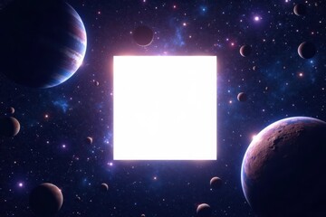 Wall Mural - bright white square amidst galaxy of stars and planets, stars, abstract shape