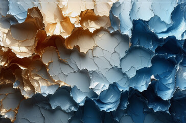 Aufkleber - Abstract textured surface with an interplay of golden and blue hues.  The organic pattern creates depth and visual interest through light and shadow.
