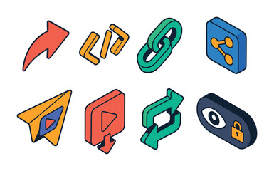 Poster - 3d social media and technology icons set: share, connect, stream, secure