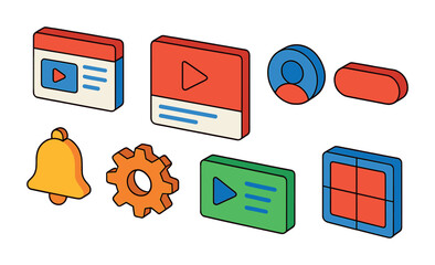 Poster - Colorful 3d media interface icons set for web and app design