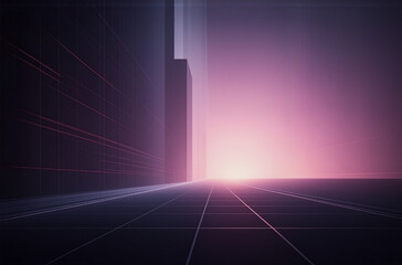 Poster - abstract perspective view with geometric shapes, light emanating from the horizon, creating a sense 
