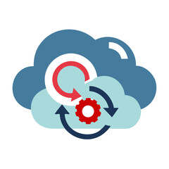 Poster - Cloud Sync Icon with Gears and Arrows on a Blue Background  