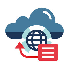 Poster - Cloud Backup Icon with Globe and Data Transfer Elements  