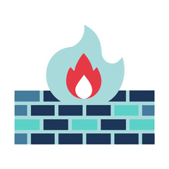Poster - Firewall Icon with Flame on a Colorful Brick Background  