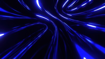 Poster - Abstract dynamic blue flowing lines in a dark space.