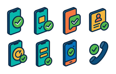 Poster - 3d mobile app icons set - checkmark, profile, message, phone, and refresh