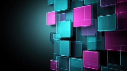 Poster - A vibrant display of layered, translucent squares in teal and magenta.