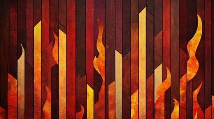 Poster - abstract artwork depicting fiery flames rising upward from wood