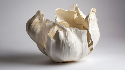 Poster - A delicate, sculptural ceramic vessel elegantly crafted with swirling, textured white contours against a soft, neutral backdrop, highlighting the interplay of form and light