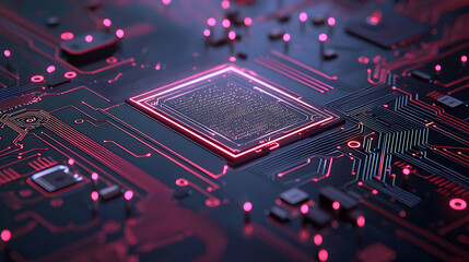 Poster - Close Up Of Glowing Circuit Board With Processor