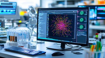 Poster - Modern Computer Display Showing Colorful Scientific Data In A Laboratory